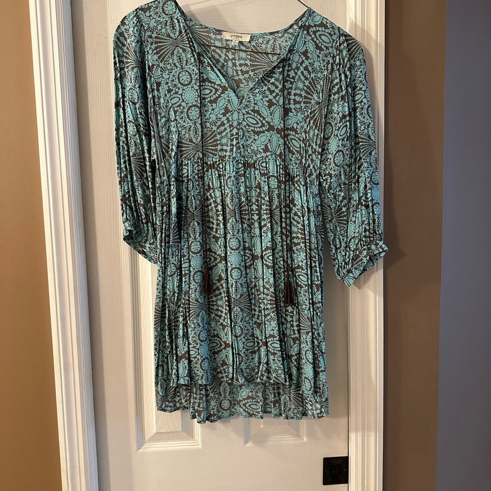 Blue and Brown Patterned Women's Top